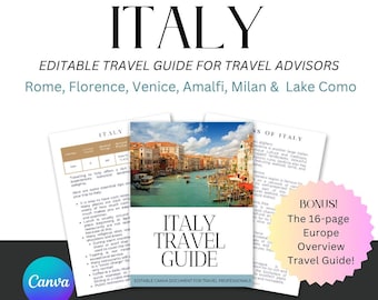 Plantilla para agente de viajes: Guía de viaje de Italia: Roma, Venecia y Florencia personalizables (Plantillas de Canva)