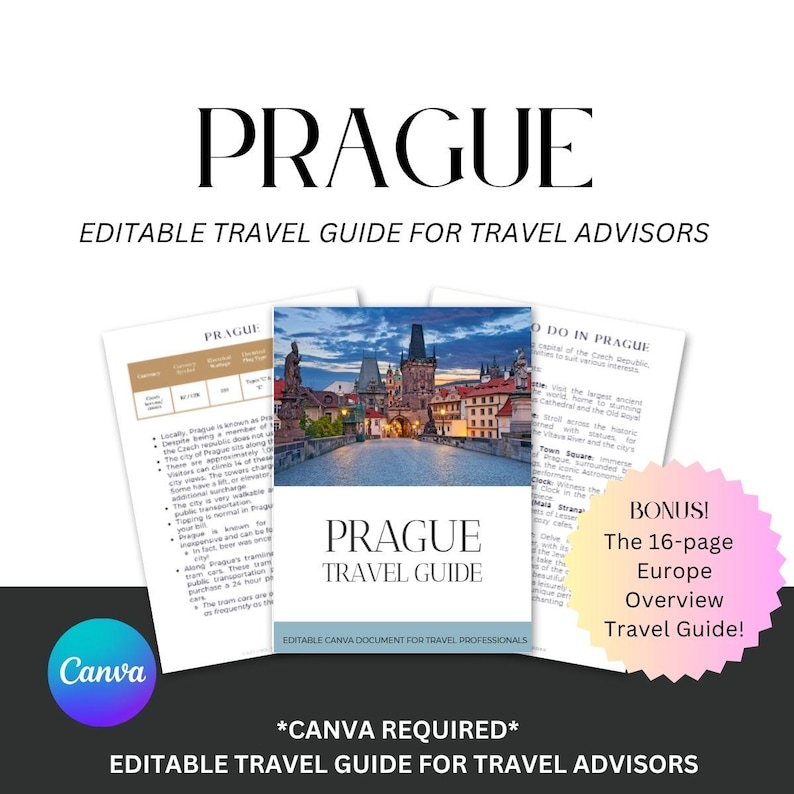 Editable Prague Travel Guide: Customizable Canva Template for Travel Agents Know Before You Go image 1