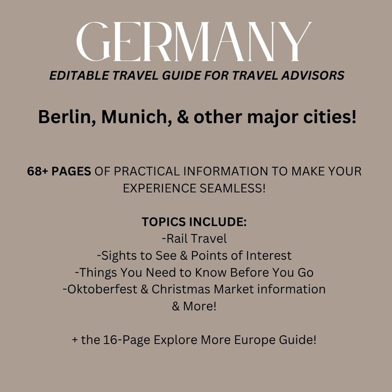 Guía de viaje a Alemania editable para agentes de viajes: plantilla de Canva. Lo que debes saber antes de viajar. imagen 2