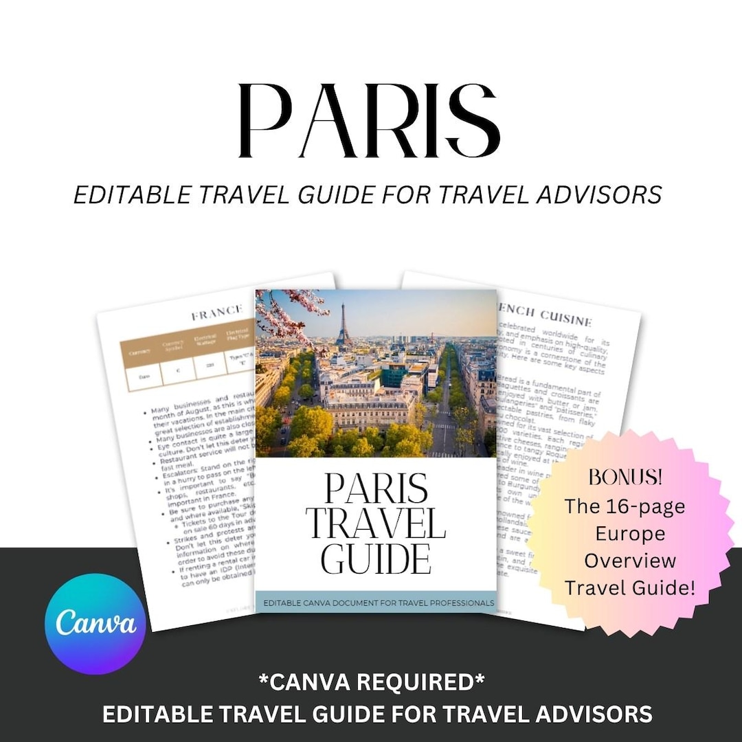 Paris Travel Guide: Customizable Canva Templates Know Before You Go ...