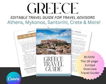 Guía de viaje de Grecia editable: Plantillas de Canva para agentes de viajes. Lo que debes saber antes de viajar.