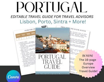 Guía de viaje de Portugal: Plantilla editable de Canva para agencias de viajes. Guía de lo que debes saber antes de viajar.