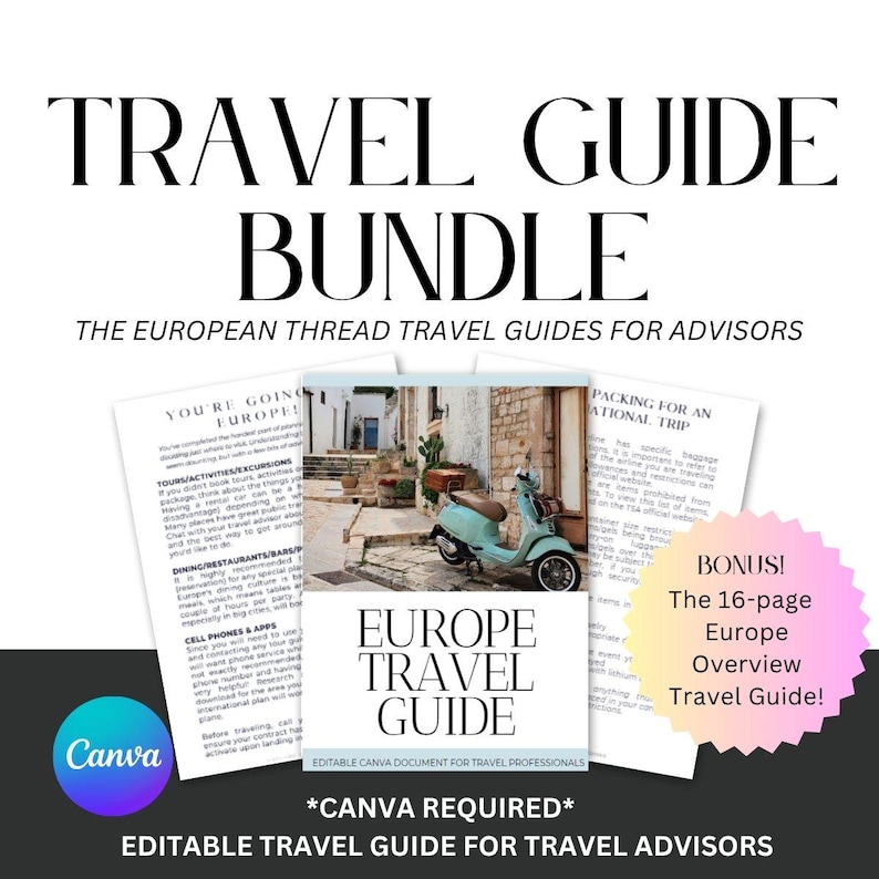Europe Travel Guide Bundle: Editable Canva Templates for Travel Agents image 1