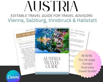 Guía de viaje de Austria editable: Plantilla de Canva para agentes de viajes. Información importante antes de viajar.