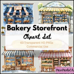 Clipart bakkerij storefront, aquarel bakkerij clipart, broodbakkerij, banketbakkerij, banketbakkerij, bakkerijlogo png's, plakboek, png's voor commercieel gebruik