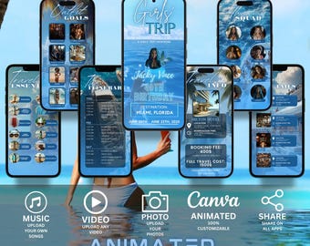 Itinerario animado de viaje de chicas: Plantilla de Canva para fin de semana de cumpleaños (digital)