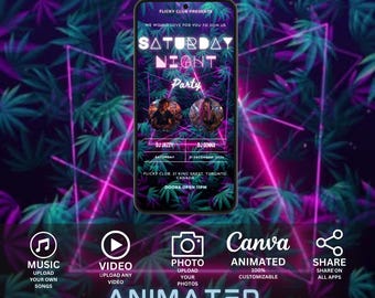 Invitación animada para fiesta de DJ: Plantilla editable de Canva