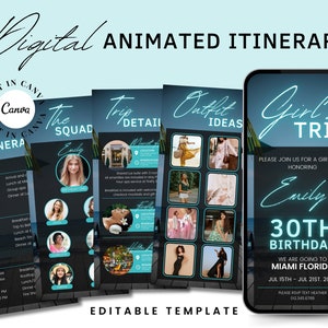 Birthday Weekend, Itinerary Template, Canva Template, Birthday Invitation, Weekend Itinerary, Digital itinerary, Girls Trip