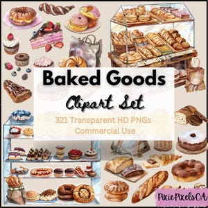 Clipart di prodotti da forno, Clipart di panetteria ad acquerello, Junk Journal, Grafica del logo di panetteria, Torte, Pane, Cornetti, Pasticcini, PNG per uso commerciale