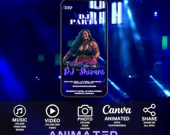 Invitación animada para fiesta de DJ: Plantilla editable de Canva