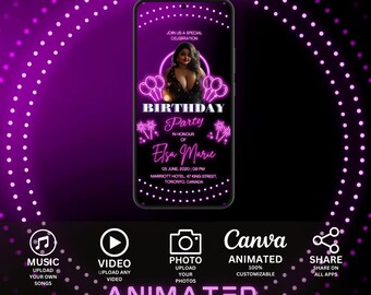 Invitación animada para fiesta de cumpleaños: plantilla editable de Canva