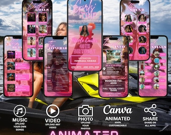 Plantilla de itinerario animado para viaje de chicas: Fin de semana de cumpleaños (digital)