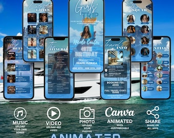 Itinerario animado de viaje de chicas: Plantilla de Canva para fin de semana de cumpleaños (digital)