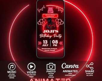 Invitación animada para fiesta de cumpleaños: Plantilla editable de Canva