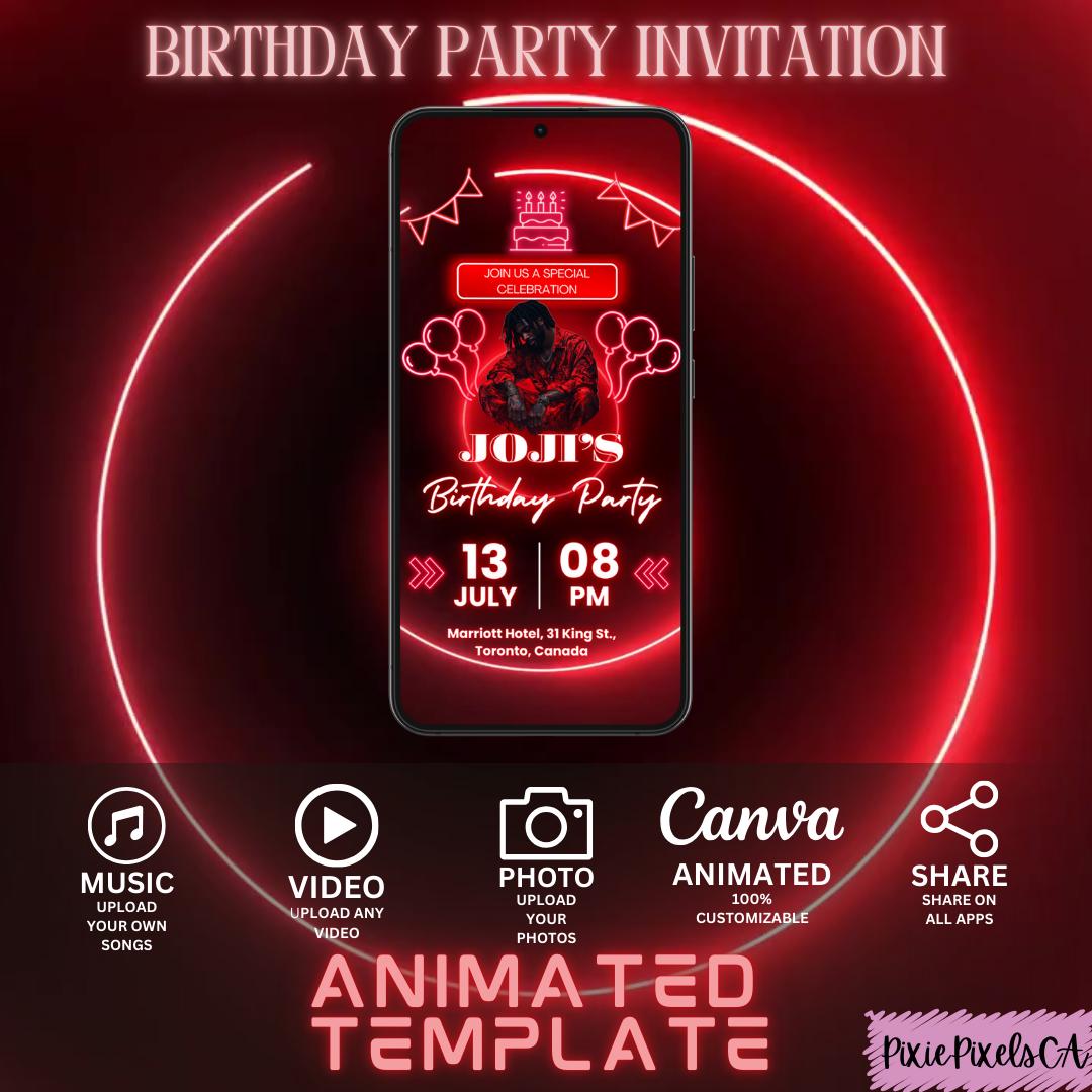 Digital Birthday Party Invitation, Birthday Itinerary, Digital Birthday Dinner Invite, Editable Template, Text Evite, Animated Template