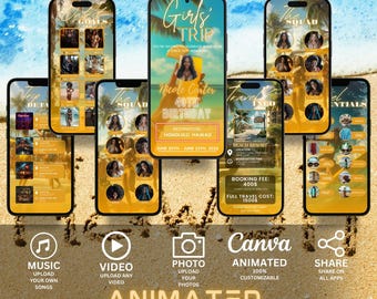 Itinerario animado para viaje de chicas: Plantilla de Canva para fin de semana de cumpleaños (digital)