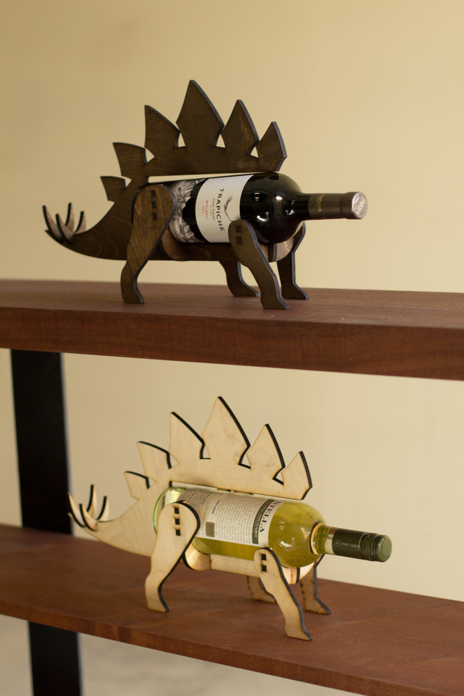 Wineosaur Wooden Dinosaur Wine Rack Stegosaurus Etsy