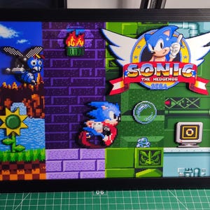 Sonic the Hedgehog 3D Diorama - Pixel Art Framework SEGA Custom Design - Evolution Tribute - Retrogaming Videogame Gift - UpLayer