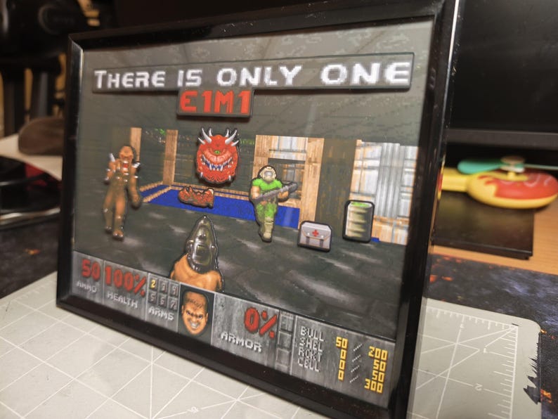 Doom Screen Frame 3D Diorama DOOM: E1M1 Hangar Battle - Pixel Art Retro Gaming Framework ...