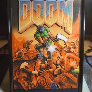 3D Diorama The Ultimate Doom: Cover Art Edition - Retro Gaming Artisan Painting - 3D Wall Art Doomguy vs Demons - UpLayer