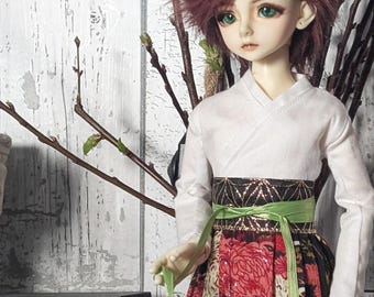 BJD Red and White Floral Patterns Ming Dynasty Traditional Mamianqun Hanfu Skirt for standard MSD Luts Kid Delf and Slim 1/4 size Doll