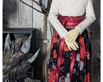 BJD Red and Gray Floral Patterns Ming Dynasty Traditional Mamianqun Hanfu Skirt for standard SD 1/3 MSD and Slim 1/4 YoSD 1/6 Monster High