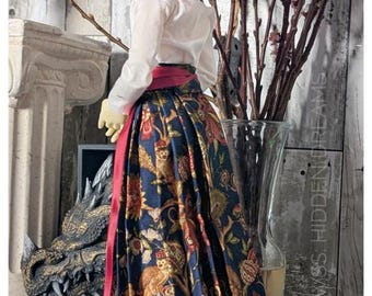 BJD Ming Dynasty Traditional Mamianqun Hanfu Skirt with Vintage Floral patterns for standard MSD Luts Kid Delf and Slim 1/4 size Doll