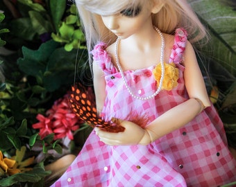 Hidden Dreams™  Checkered Pink Chiffon Dress for standard MSD Luts Kid Delf 1/4 size Doll