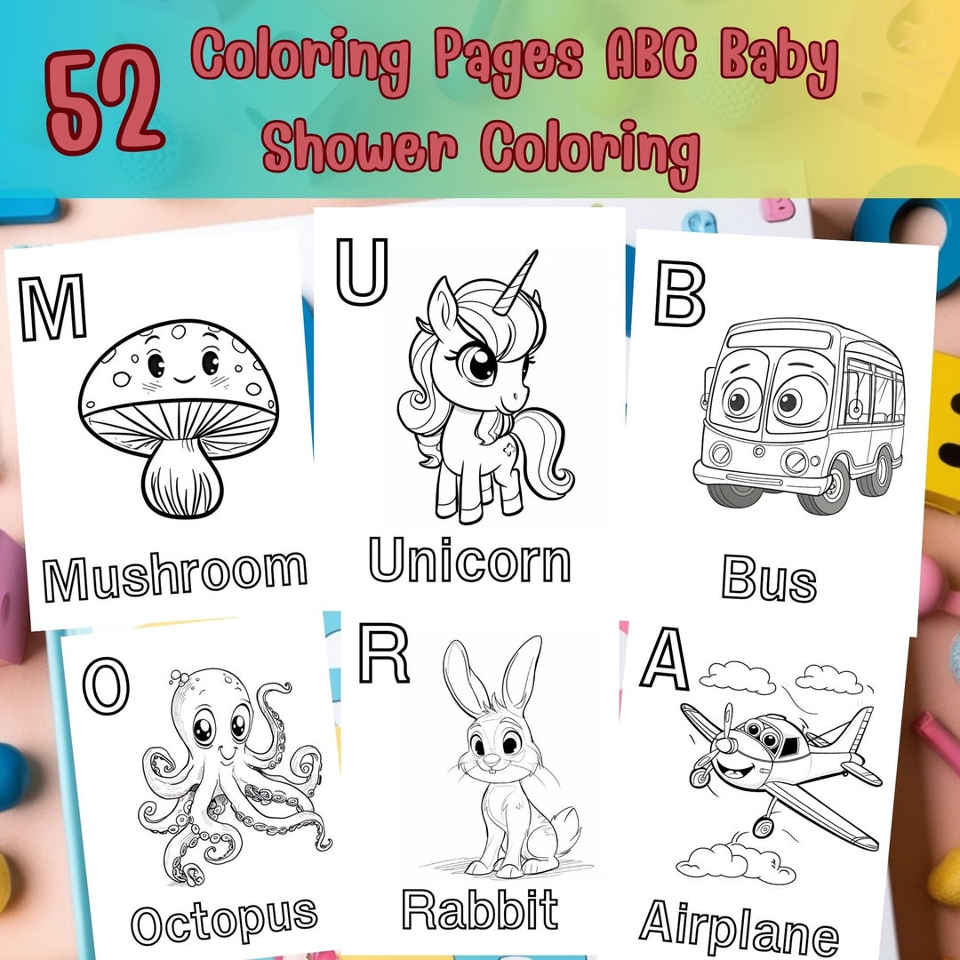 52 Pages ABC Baby Shower Coloring Book, Baby's First ABC Book,adorable ...