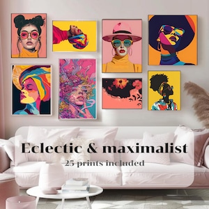 Gallery Set Of 25 Maximalist Gallery Wall Set,Eclectic Wall Art,Women Trendy Poster, Maximalist Home Decor, Eclectic Wall Decor, Feminist