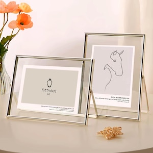Transparent Floating Frame, Silver Border Photo Frame, Double-sided Glass Pressed Flower Frame, Standing Picture Frame, Frame A4, 6x8, 8x10