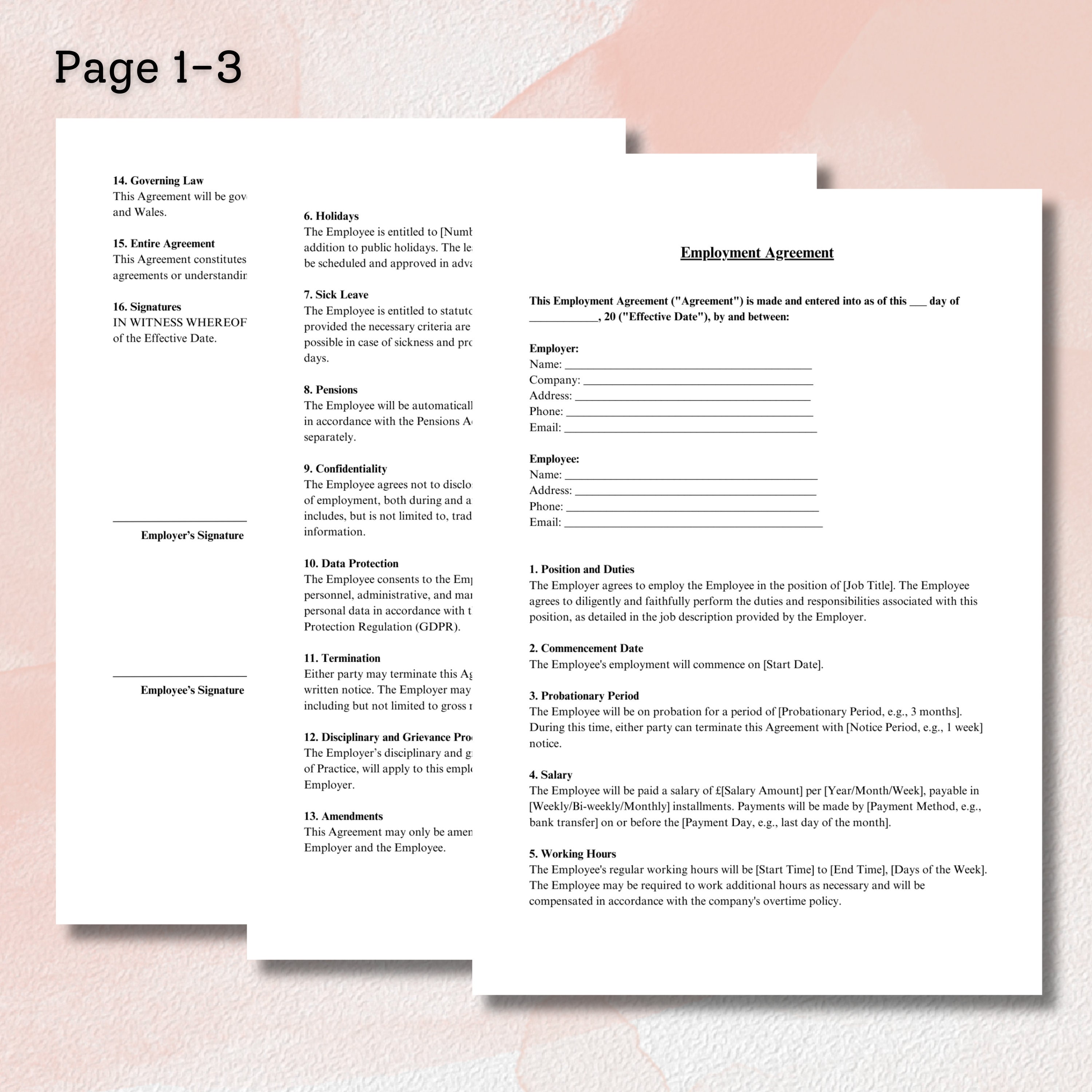 Employment Agreement - Mircrosoft Word / Google Docs Editable and ...