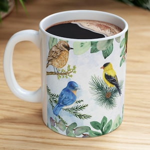 Watercolor Birds Ceramic Coffee Mug: Nature Lover Gift