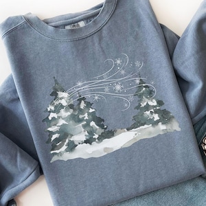 Winter Scene Comfort Colors Sweatshirt: Blue Garment-Dyed Fleece
