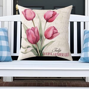 Roze tulp bloemenkussens, woondecoratie, sierkussen, bankkussen, woonkamerdecor, bloemen huisaccent, vierkant kussen gesponnen polyester