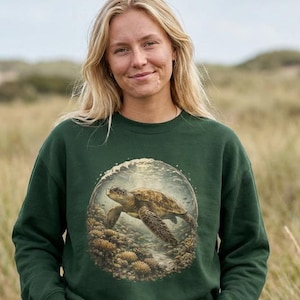 Meeresschildkröte Rundhals-Sweatshirt | Marine Life Ocean Conservation Töne