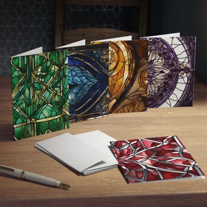 Cartões de felicitações com design de vitrais, belas imagens multi-design, notas de agradecimento, todas as ocasiões, cartões-presente, conjunto de papelaria, presentes