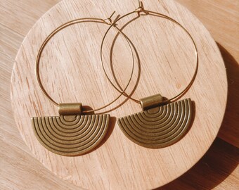CRESCENT - Raw brass hoop earrings, boho style, hippie style earrings