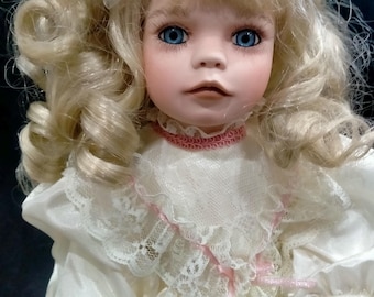 Ashton Drake "Lily Anne" vintage Doll, Silk Dress, Blue Eyes, 1998