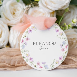 Round Wedding Place Cards, Round Name Cards, Floral Wedding Place Cards, Instant Digital Download, 2 circle sizes included | FP1
