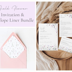 Pacote de convite de casamento floral e forro de envelope | Encarte de envelope A7, A6 | Convite de casamento de primavera | Com cartão de detalhes e RSVP | LP1