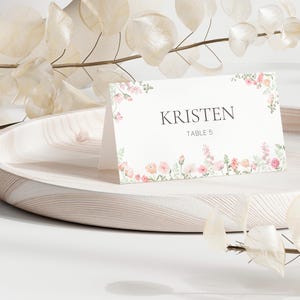 Blumen Tischkarten Vorlage, Hochzeit Namenskarten, bedruckbare Tischkarten, Wildblumen Hochzeit, Blumen Namenskarte, rosa Blumen Tischkarte | PW1