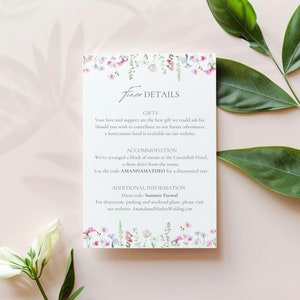 Wildblumen Hochzeit Details Karte, Pastell Hochzeit Details Einlegekarte, druckbare Anpassung Karte, Einladung Beilage Karte | FP1