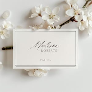 Modelo de marcadores de lugar para casamento, marcadores de lugar clássicos para casamento, marcadores de lugar minimalistas, marcadores de lugar em formato de tenda e plano, marcadores de lugar minimalistas, gravata preta