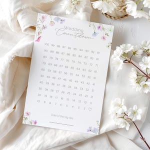 Wildblumen Hochzeit Countdown Kalender | Druckbare PDF | 100 Tage, bis wir „Ja“ sagen | Countdown bis zum Hochzeitsposter | Checklisten-Planer | FP1