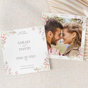 Wildblumen Save The Date, Einladung Mit Foto Rückseite, Pastel Save the Date Einladung, 5 x7" druckbare doppelseitige Save the Date Karte | PW1