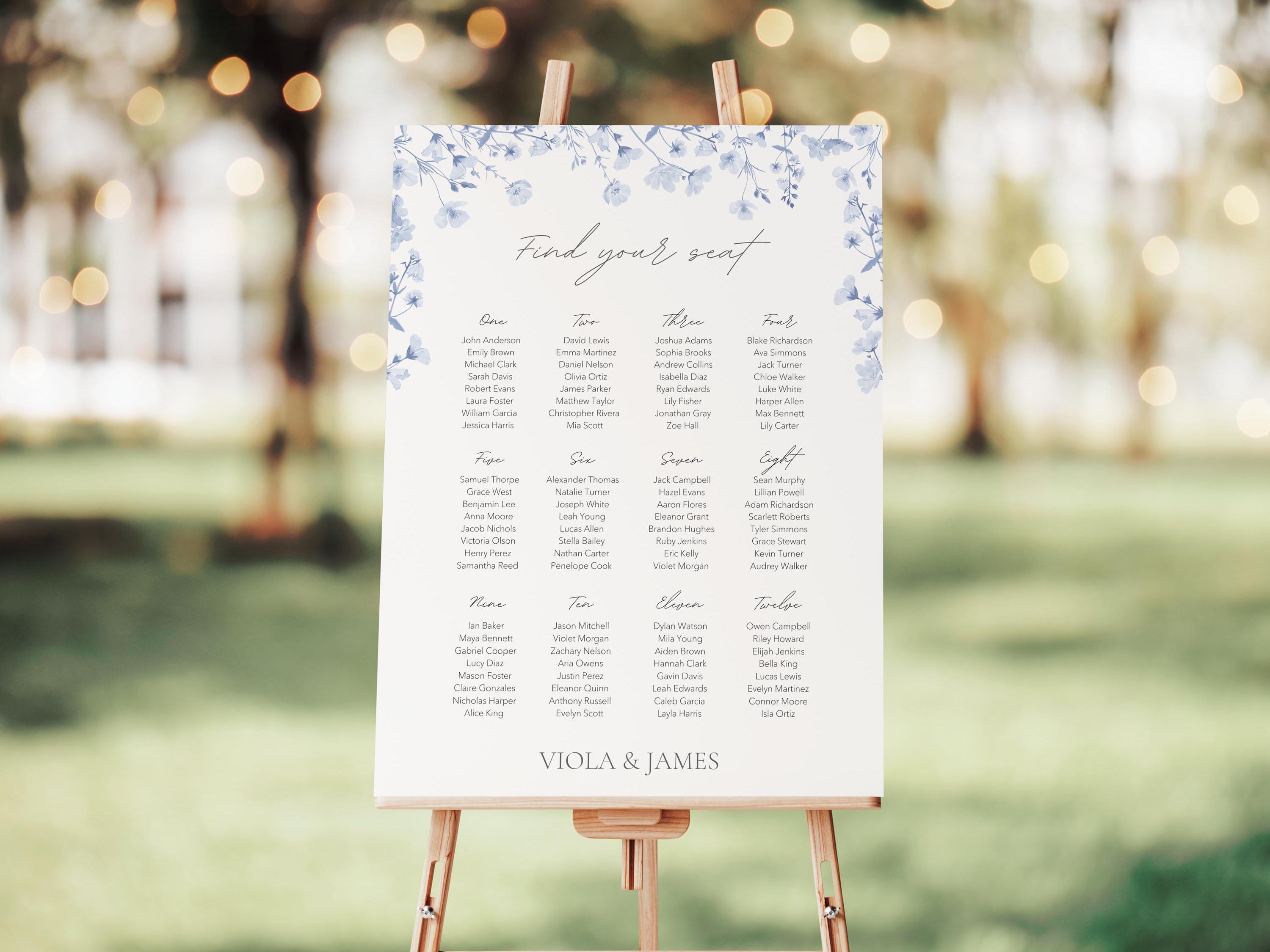 Blue Toile Wedding Seating Chart Sign | Custom Digital Templates | Vintage  Dusty Blue Signage | French Chinoiserie Flowers | TC1, image size:3000x2250
