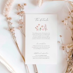 Wildblumen Hochzeit Details Karte, Blush Rosa Details Einlegekarte, druckbare Anpassung Karte, Einschluss Karte, Salbei Blush Rose, BR1