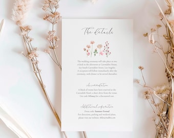 Wildflower Wedding Details Card, Blush Pink Details Insert Card, Printable Accommodation Card, Enclosure Card, Sage Blush Rose, BR1
