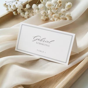 Plantillas para tarjetas de lugar de boda, tarjetas de nombre clásicas para boda, tarjetas de lugar minimalistas, tarjetas de lugar planas y de carpa, tarjetas de lugar minimalistas, corbata negra